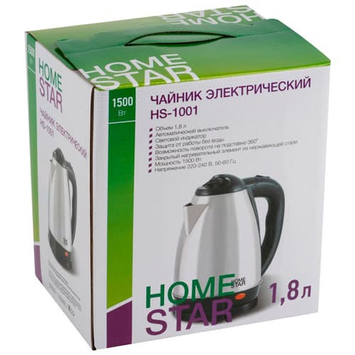 Чайник элек. 1,8л. , HOMESTAR HS-1001 стальной, 1/12