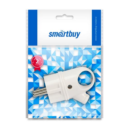 Вилка электр. угловая с/з 16А Smartbuy с кольцом белая 250В, SBE-16-P03-w, 5/40/480
