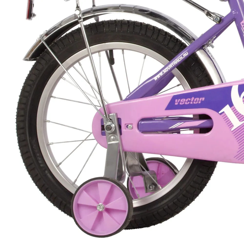 Велосипед NOVATRACK 16" VECTOR фиолетовый, тормоз нож, крылья и багажник хром., полная защ.цепи