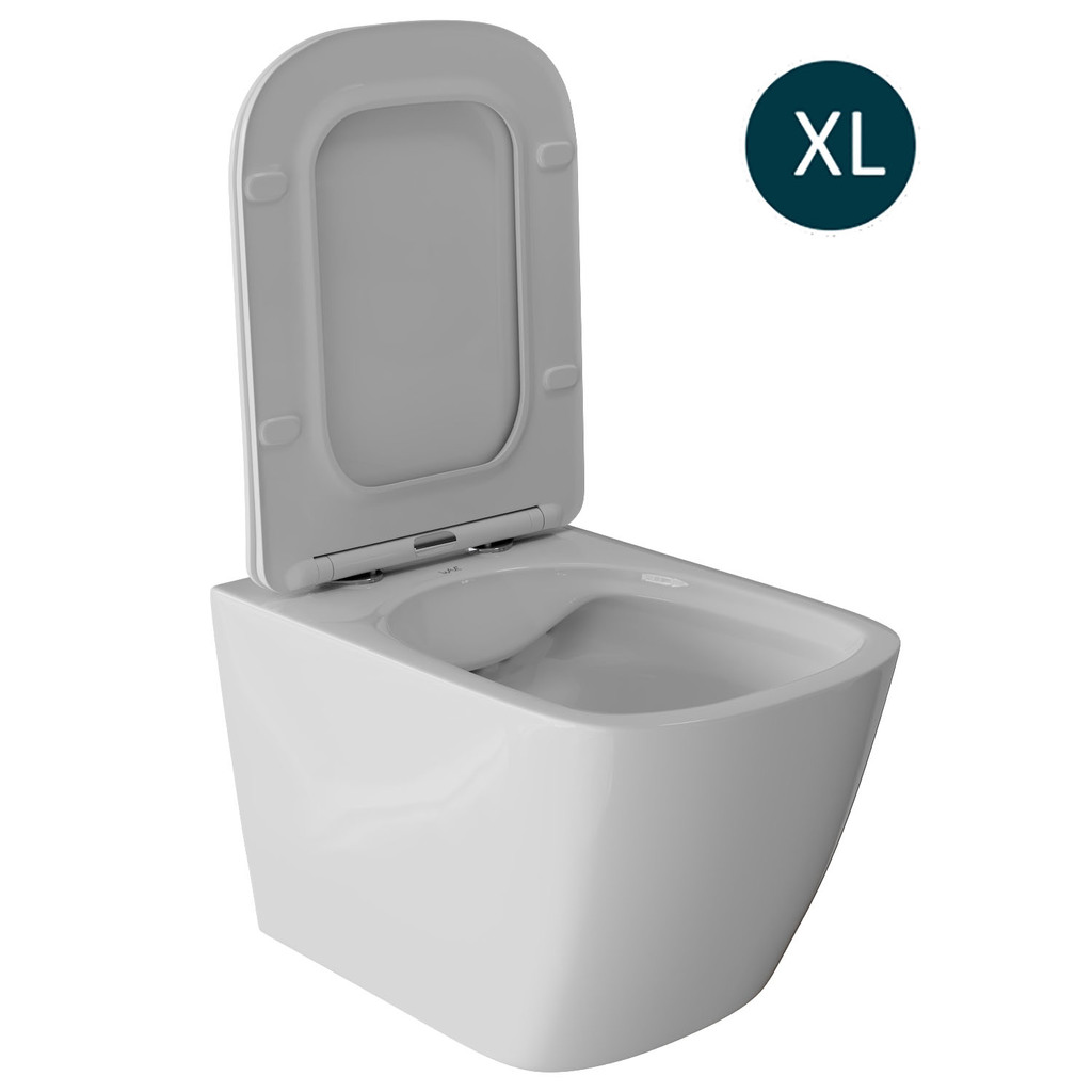 Унитаз подвесной безободковый WAVE QUADRO сид. дюропласт, м/л, быстр, БЕЛЫЙ глянец, XL