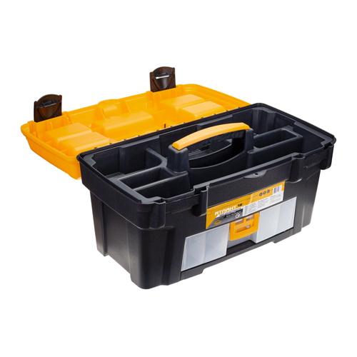 Ящик для инструментов IDEA АТЛАНТ 18 М 2924, с консолью и секциями, черный с желтым