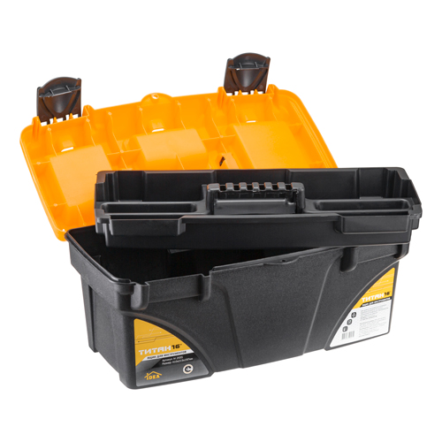 Ящик для инструментов IDEA ТИТАН 16, М 2935, с секциями, черный с желтым