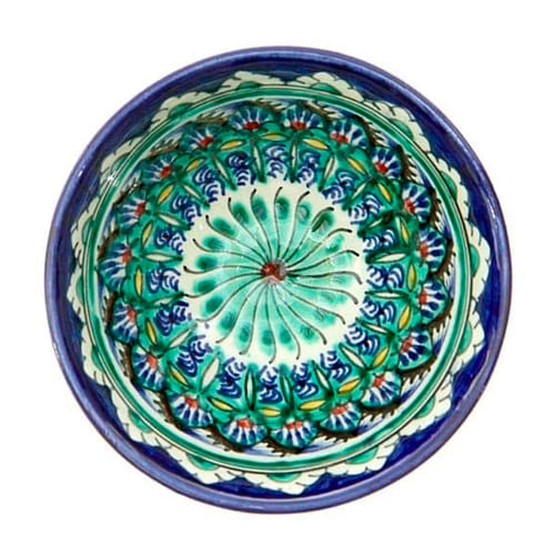 Тарелка пиала 9см средняя h-5 см. Синяя, ручная роспись, Риштанская керамика Узбекистан, 1/50