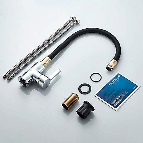 Смеситель для кухни LEDEME 4898-10 шар. черный золотой силиконовый излив, 1/10