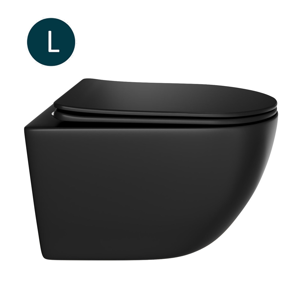 Унитаз подвесной безободковый WAVE ROUND сид. дюропласт, микролифт ЧЕРНЫЙ матовый, L