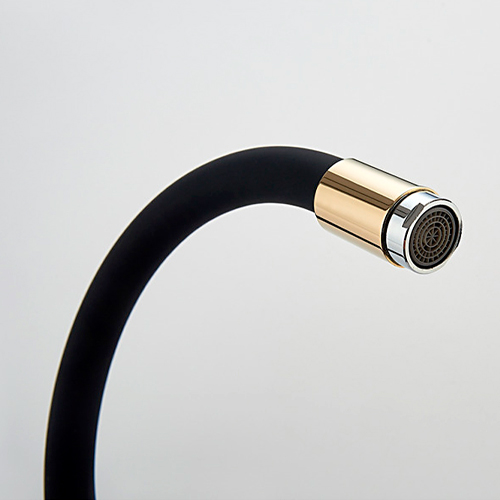 Смеситель для кухни LEDEME 4898-10 шар. черный золотой силиконовый излив, 1/10