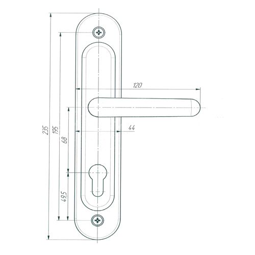 Замок врезной ЗВ4-68. 02 ЛУЧ без МЦ, серебро 1/10