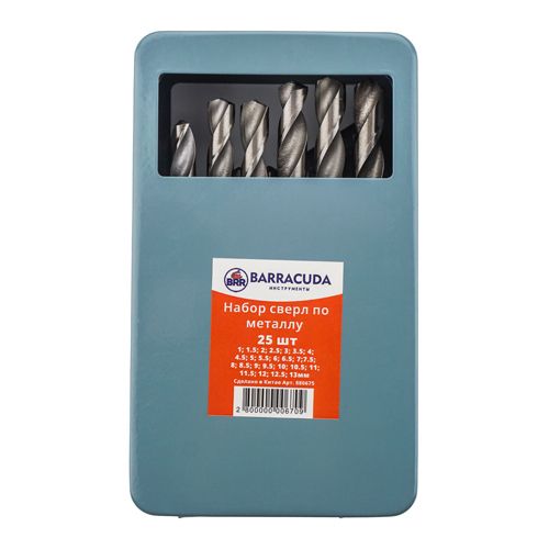 Набор сверл по металлу цилиндрический хвостовик 1-13 мм 25 шт Барракуда стальной кейс, 1/25