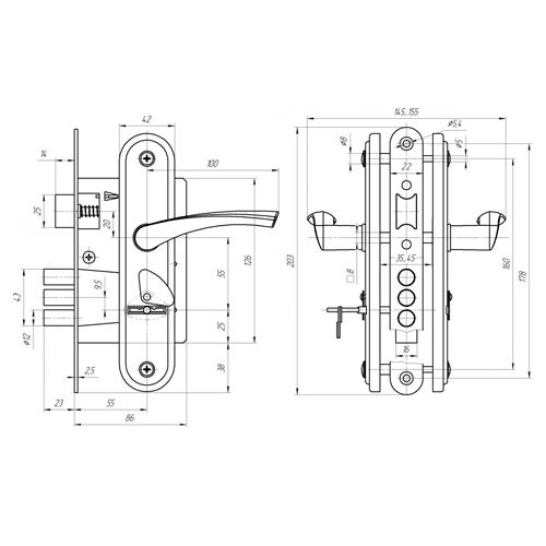 Замок врезной АБС ЗВ9-4-2, бронза, 1/10