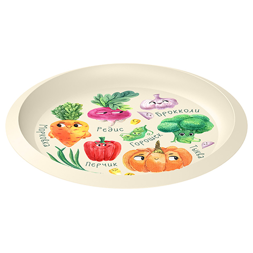Набор посуды для детей Homver 221151525/01, с декором Веселый огород, тарелка 215 мм, миска 130 мм, кружка 280 мл, светло бежевый