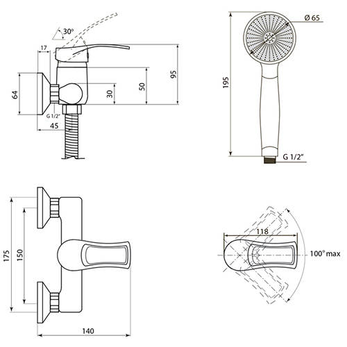 Смеситель для душа СЛАВЕН СЛ-ОД-Ц40 однорукий, латунь, Россия, 1/12