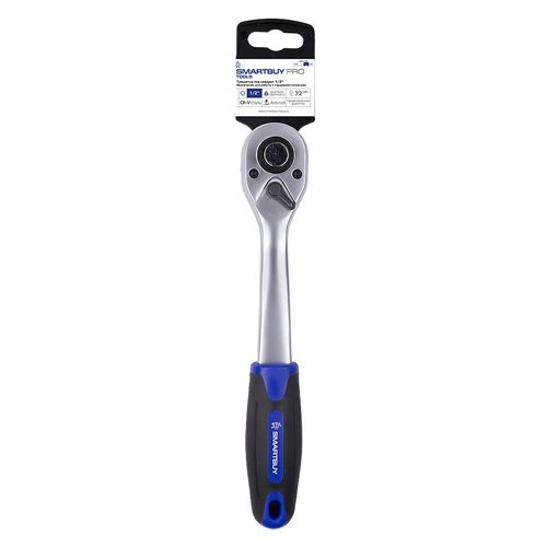 Ключ трещотка, квадрат 1/2 дюйма, 72 зуба, рез.ручка, ст 40Х, Smartbuy PRO TOOLS (SBT-PRO-SWK-12)