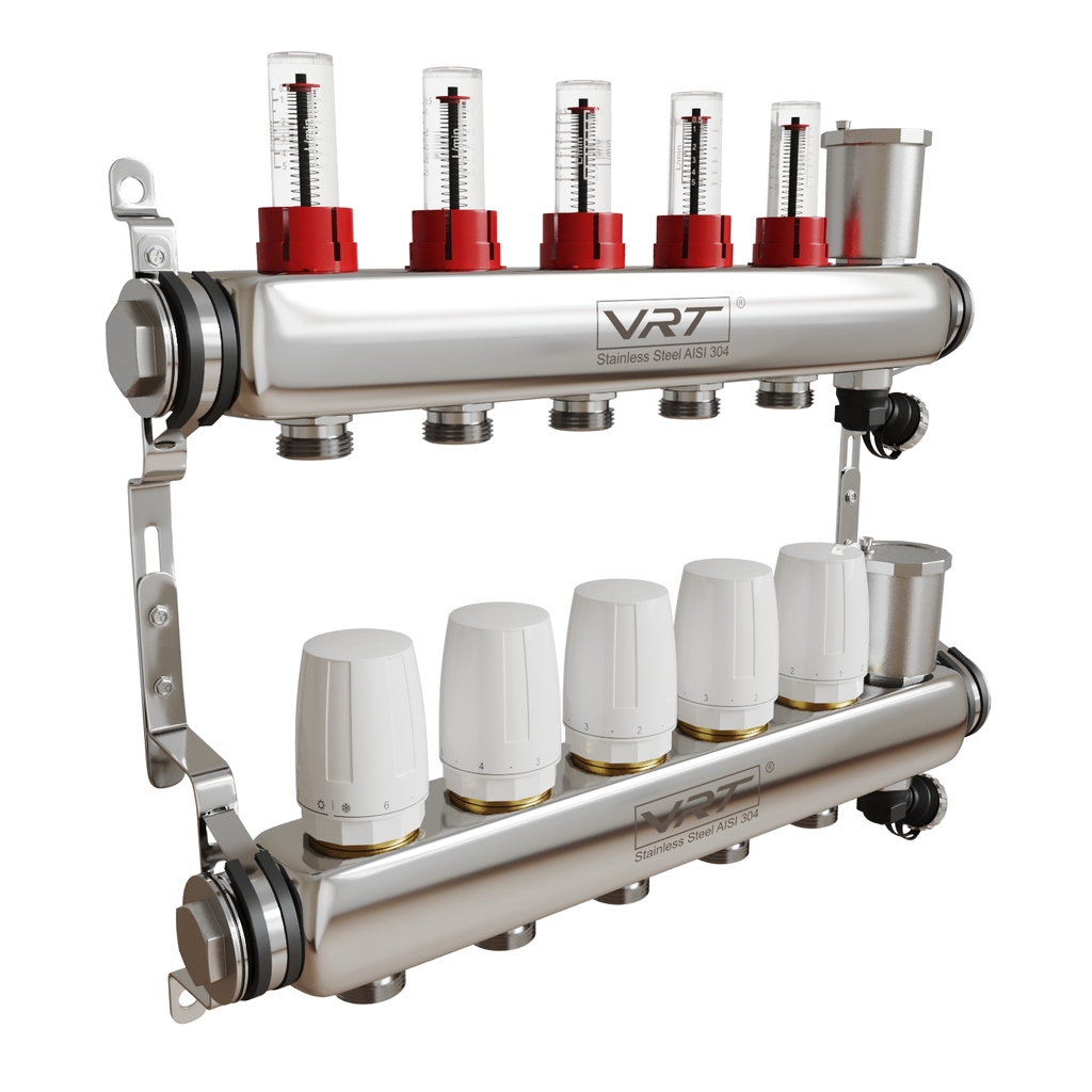 Коллекторная группа VRT® 1,  х 3/4, , евроконус 5 вых, авт в/отвод, c расходомерами