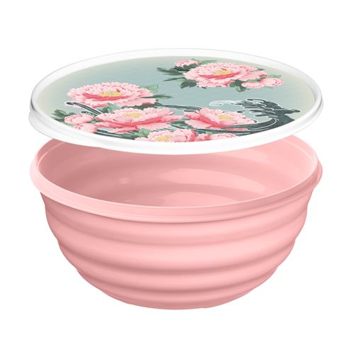 Миска с крышкой 2.1 л Homver Latina 223152308/04, с декором Сад пионов розовая
