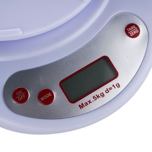 Весы кухонные электронные 5 кг, с пластиковой чашей KE-1, 1/24