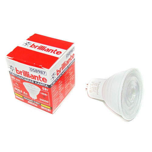 Лампочка светодиодная GU5. 3 5Вт 3000К Brilliante теплый, 10/