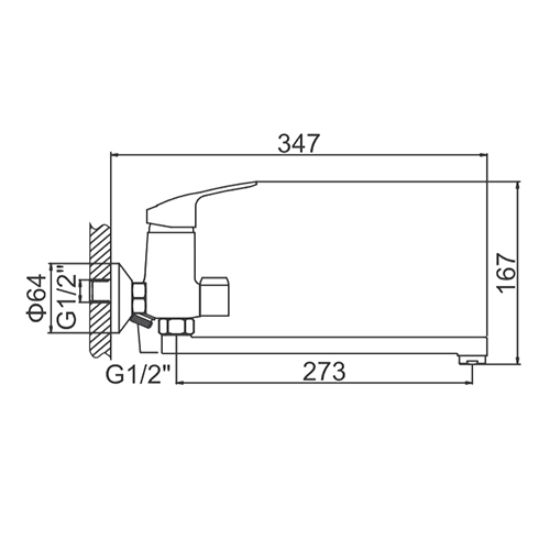 Смеситель для ванны LEDEME L2237-B, длинный излив 30 см, дивертор в корпусе, 1/20