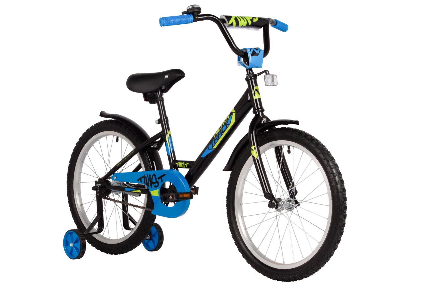 Велосипед NOVATRACK 20" TWIST черный, тормоз нож, крылья корот, защита цепи