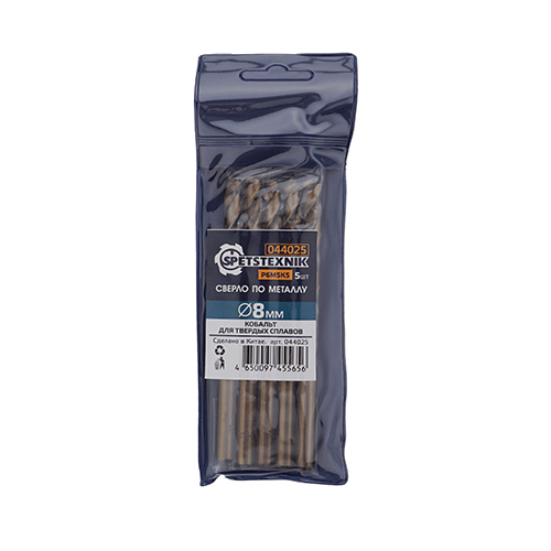 Сверло по металлу 8,0мм SPETSTEXNIK, кобальт, Р6М5К5, для тверд. сплав. , 1/5/500