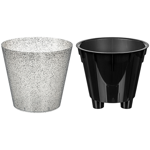 Горшок для цветов 1.6 л Grenada 221609121/02, 160 мм, с дренажной вставкой, гранит светло-серый