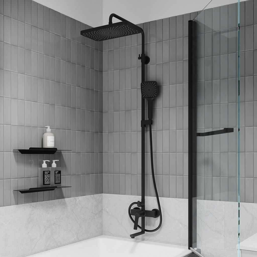 Душевая система 35к IDDIS PARBL3Fi06, Parker, лейка, Тропический душ, ЧЕРНЫЙ матовый