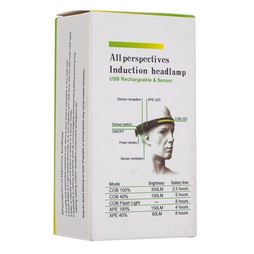 Фонарь налобный, Type-C, 300 мА·ч, цветная коробка с надписями на английском, 1/120/240