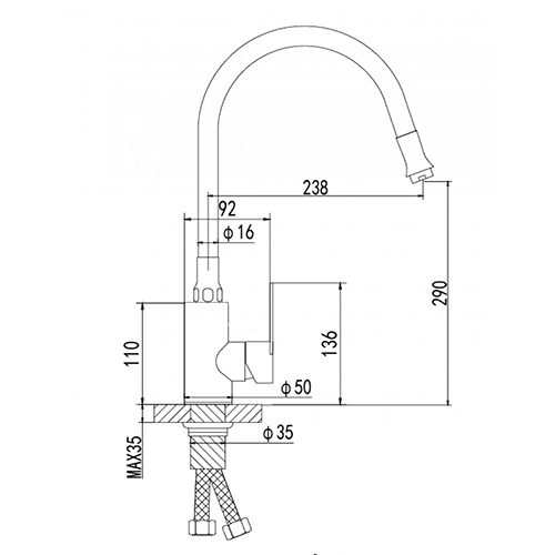 Смеситель для кухни DIKALAN B4065 шар, высокий гибкий излив, зеленый, 1/12