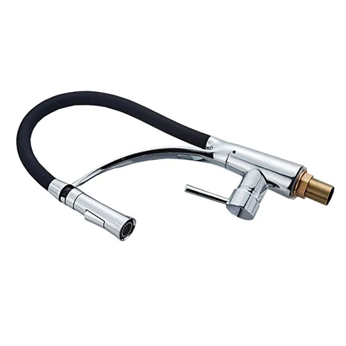 Смеситель для кухни DIKALAN D40035 хром, высокий гибкий черный излив, 1/12