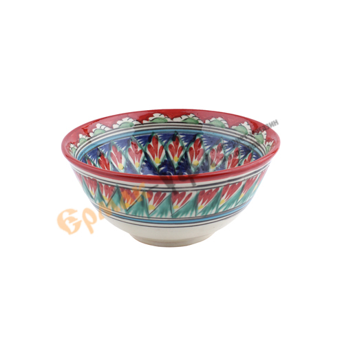 Тарелка КОСА 15,5см средняя h-8 см. красный Мехроб, ручная роспись, Риштанская керамика Узбекистан, 1/60