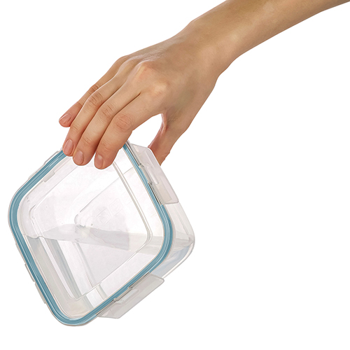 Контейнер для продуктов 0.8 л Homver 221103318/02, герметичный квадратный, с защелками, бесцветный