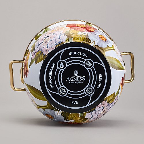 КАСТРЮЛЯ AGNESS ЭМАЛИРОВАННАЯ С КРЫШКОЙ СЕРИЯ ФЛАНДРИЯ, 2,1Л, ДИА.16СМ