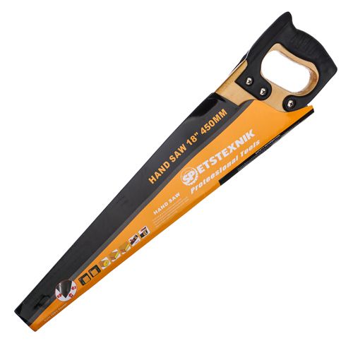 Ножовка по дереву 450мм, крупный зуб 5 TPI, деревянная обрезиненная ручка, 1/48