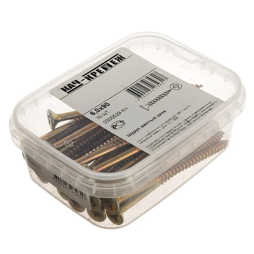 Шуруп для дерева 6,0*90, желтый цинк, 30шт, 1/18