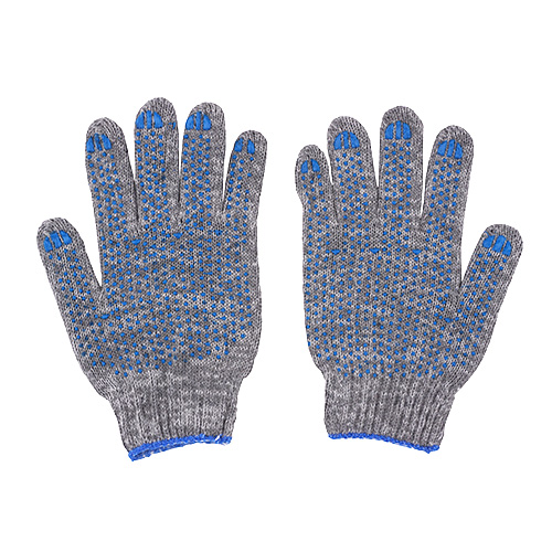 Перчатки х/б серые 7,5 кл, 6-нит ЛЮКС с ПВХ, 10/200