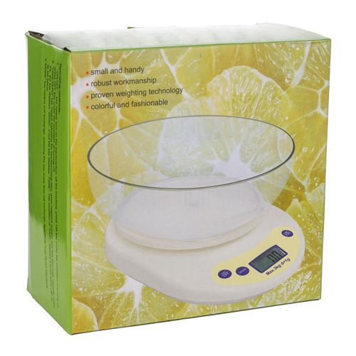Весы кухонные электронные 5 кг, с пластиковой чашей KE-1, 1/24