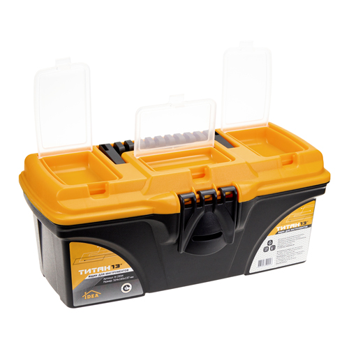 Ящик для инструментов IDEA ТИТАН 13, М 2934, с секциями, черный с желтым