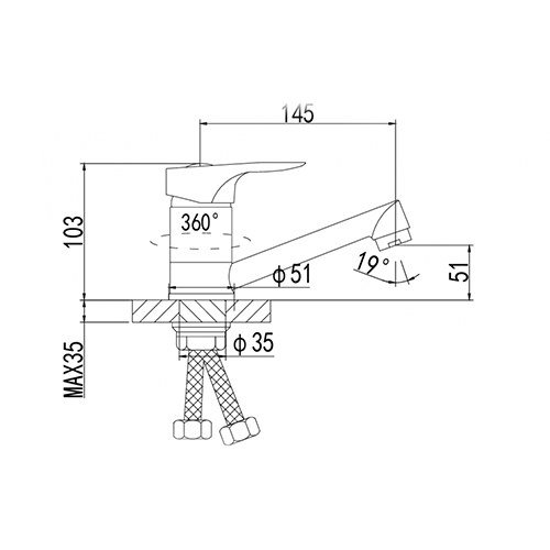 Смеситель для кухни DIKALAN D4816-2 короткий излив, 1/12
