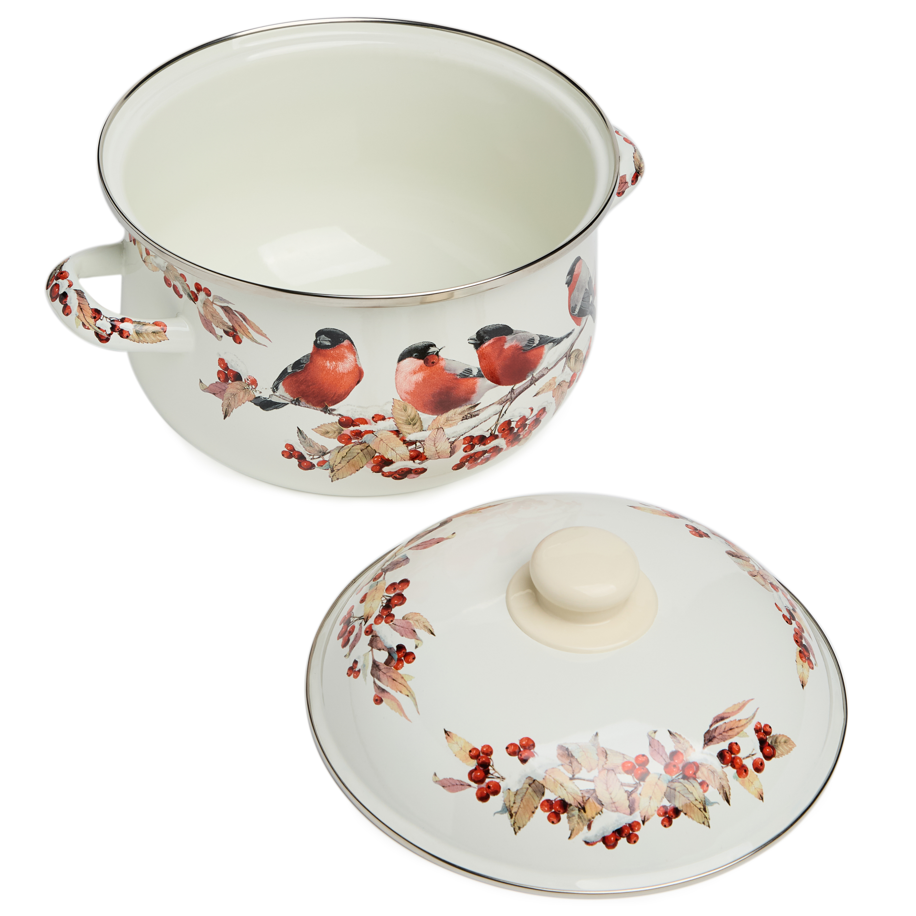 КАСТРЮЛЯ AGNESS ЭМАЛИРОВАННАЯ С ЭМАЛ.КРЫШКОЙ СЕРИЯ "СНЕГИРИ", 3.6 Л, 22*13 СМ