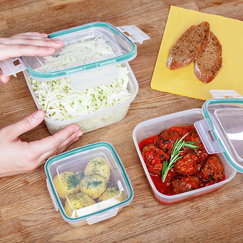 Контейнер для продуктов 0.8 л Homver 221103318/02, герметичный квадратный, с защелками, бесцветный