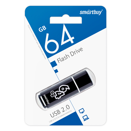 Флешка, USB накопитель, 64Gb Smartbuy Glossy series, цвета в ассорт. , SB64GBGS-K, 1/5