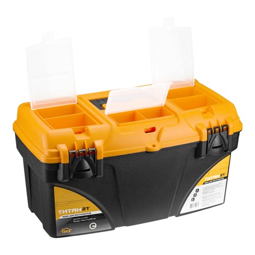 Ящик для инструментов IDEA ТИТАН 21, М 2937, с секциями, желтый с черным