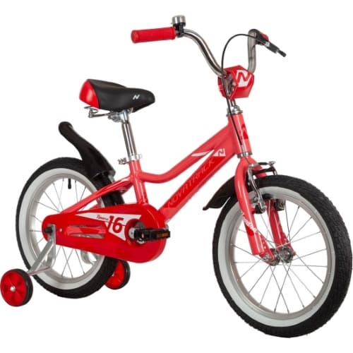 Велосипед NOVATRACK 16, NOVARA алюм., коралловый, пер.руч., зад.нож. тормоз, короткие крылья, полная