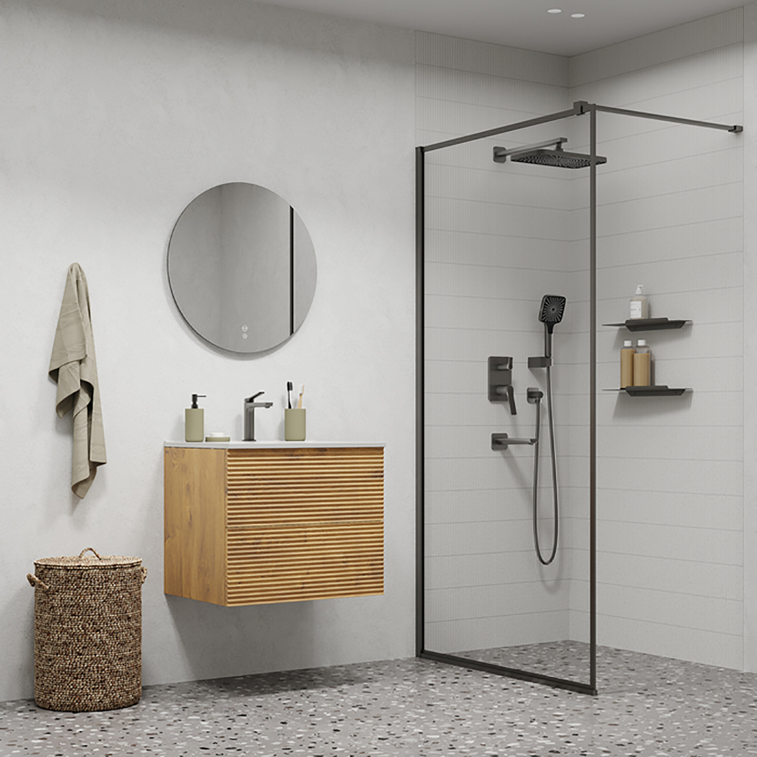 Душевая система 35к IDDIS PARGM03i68, Parker, лейка, Тропический душ, встраиваемая ГРАФИТ матовый