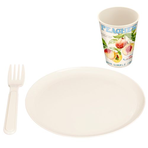 Набор для пикника Homver 223159225/01, 9 предметов на 3 персоны с декором Фруктовый сад, светло-бежевый