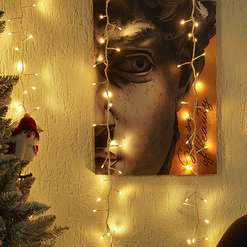 Гирлянда занавес светодиодный уличный белый кабель 2*2м теплый