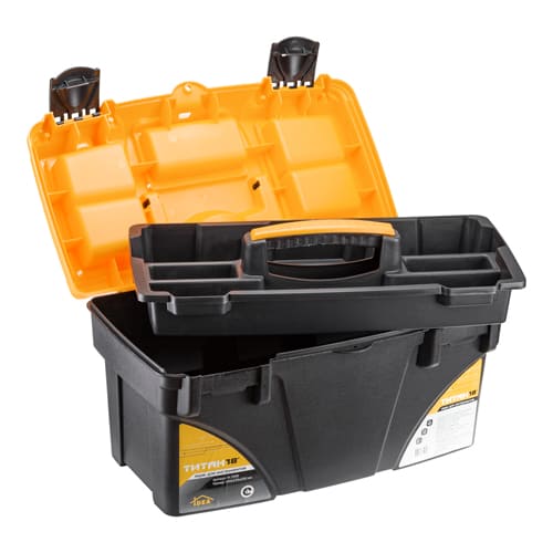 Ящик для инструментов IDEA ТИТАН 18, М 2936, с секциями, черный с желтым