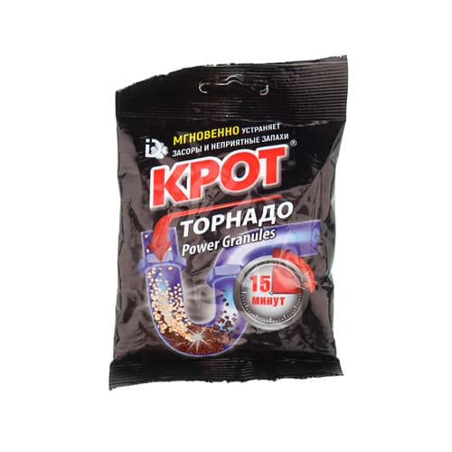 Средство от засоров КРОТ Торнадо 90г гранулированный, пакет, 12/12