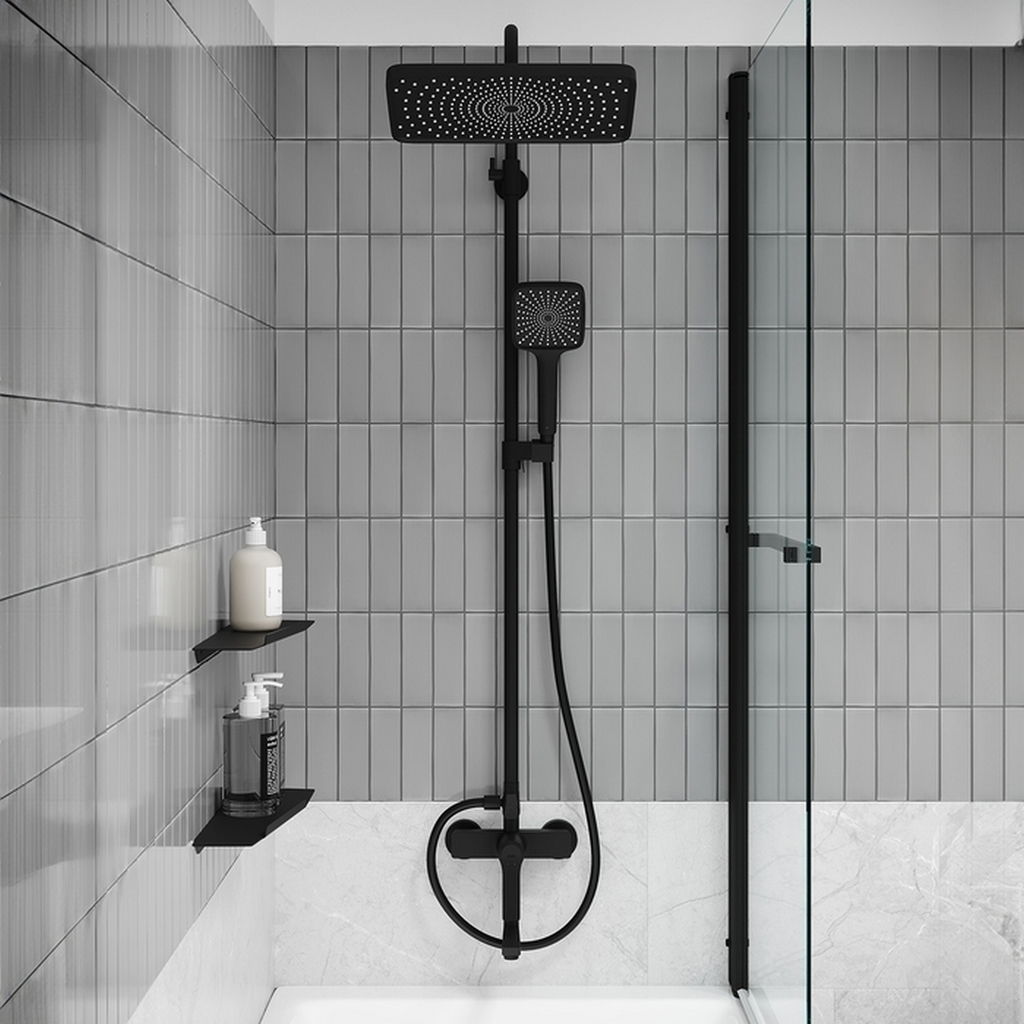 Душевая система 35к IDDIS PARBL3Fi06, Parker, лейка, Тропический душ, ЧЕРНЫЙ матовый