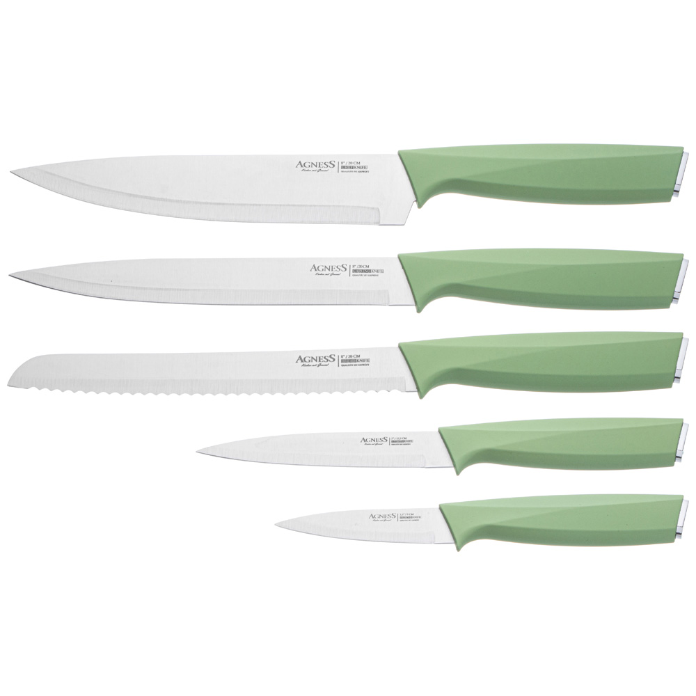 НАБОР НОЖЕЙ AGNESS НЖС НА ПЛАСТИКОВОЙ ПОДСТАВКЕ И РАЗДЕЛОЧНАЯ ДОСКА, 7 ПР.