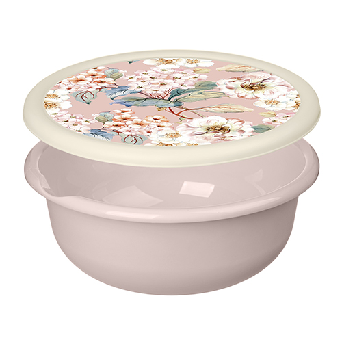 Миска с крышкой 2.1 л Homver Modena 221160227/06, с декором, бежевая